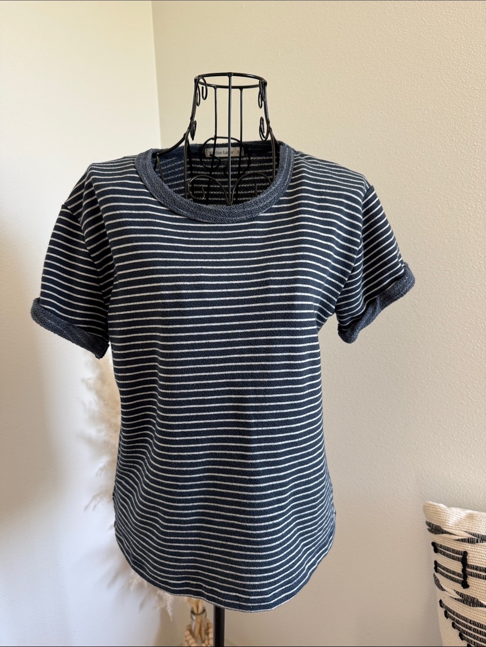 Marine Layer Navy and White Striped Short Sleeve French Terry Tee Small- Preppy - Picture 4 of 11